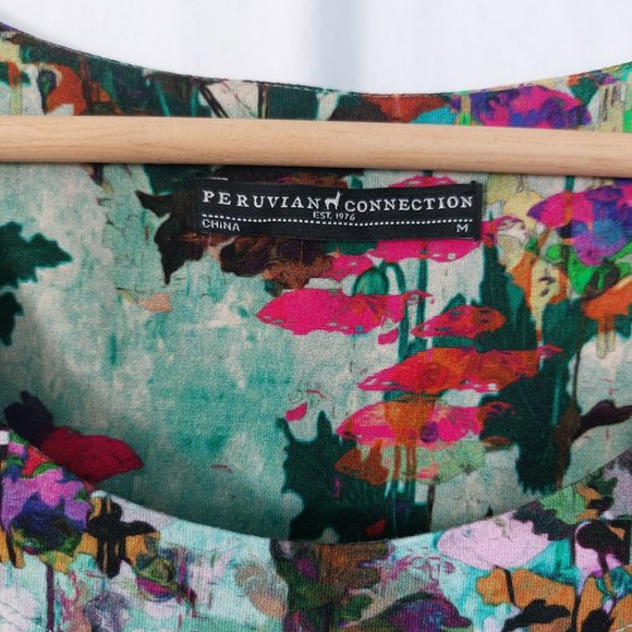 Peruvian Connection Tradewinds Dress Floral Cap Sleeve Crew Neck Above Knee - Picture 4 of 11